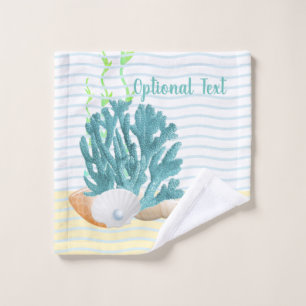 Blue Coral, Seashells & Blue Pearl Bath Towel Set