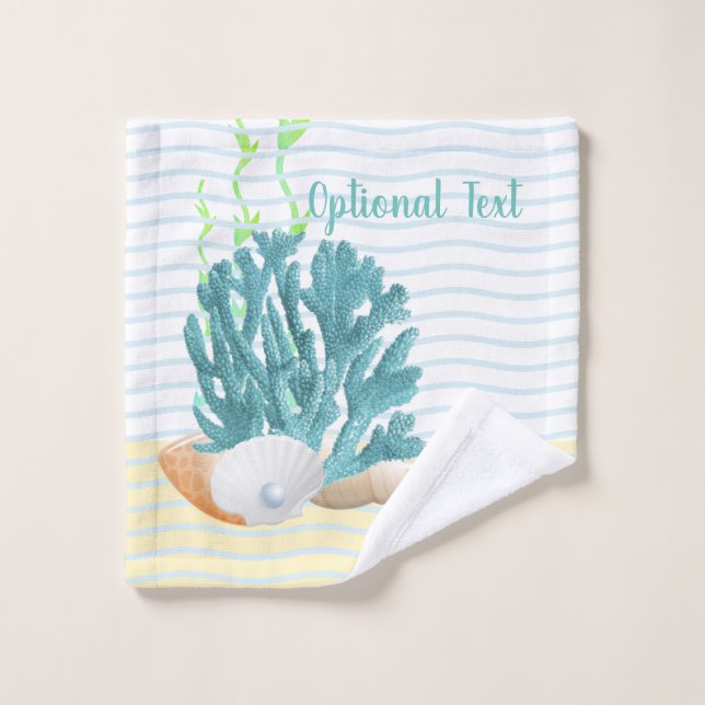 Blue Coral, Seashells & Blue Pearl Bath Towel Set (Wash Cloth)