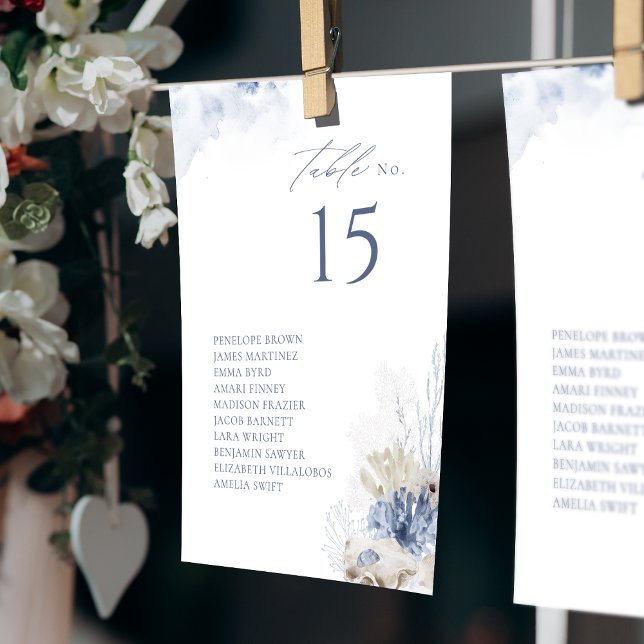 Blue coral & shells table number seating chart (Blue coral & shells table number seating chart)