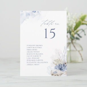 Blue coral & shells table number seating chart