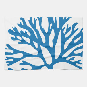 blue coral silhouette tea towel