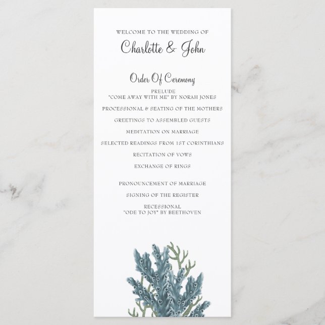 Blue Corals Under The Sea Wedding programs (Front)