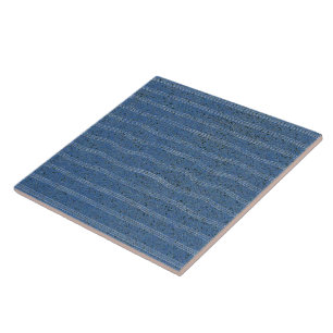 Blue Cork Texture with White Lines Ceramic Tile