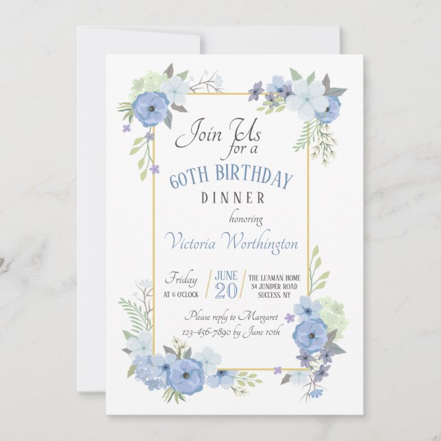 Blue Corner Flowers Invitation (Front)