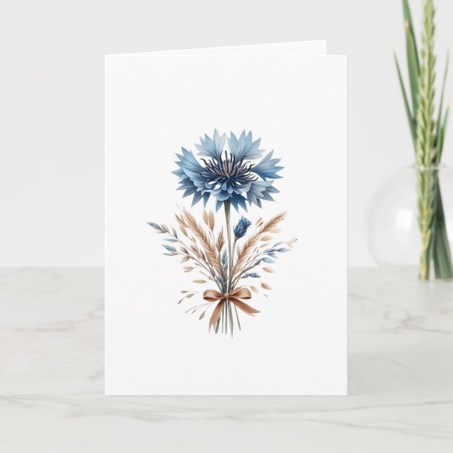 Blue Cornflower and Wheat Bouquet Blank Greeting Card (Front)