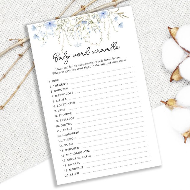 Blue Cornflower Baby Shower Baby Word Scramble (Creator Uploaded)