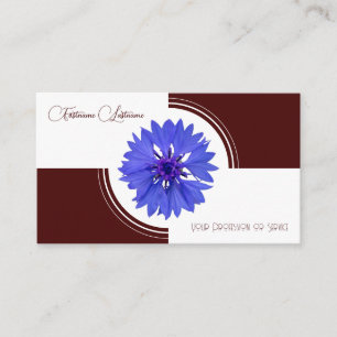 Blue cornflower blossom calligraphy dark red white business card