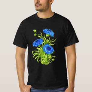Blue Cornflower Botanical Floral Nature T-Shirt