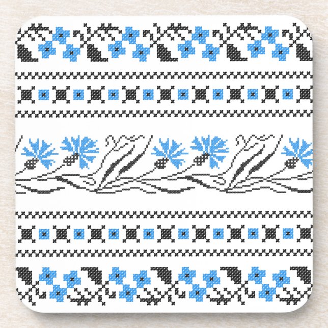 Blue Cornflower cross-stitch design Coaster (Front)