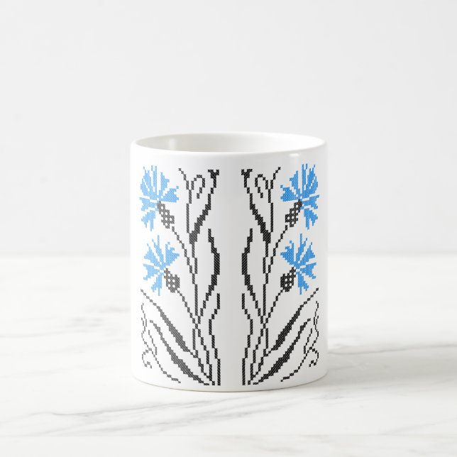 Blue Cornflower cross-stitch design Coffee Mug (Center)