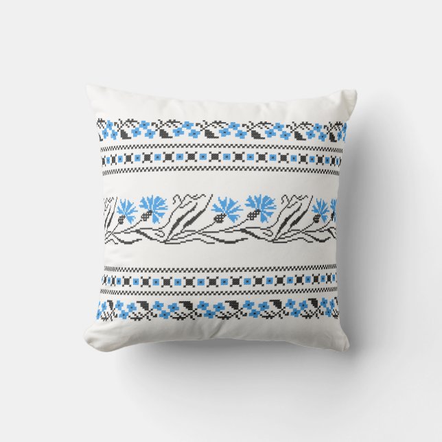 Blue Cornflower cross-stitch design Cushion (Front)