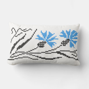 Blue Cornflower cross-stitch design Lumbar Cushion