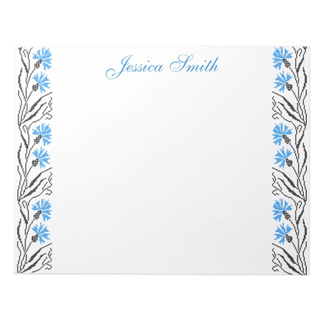 Blue Cornflower cross-stitch design Notepad (Front)