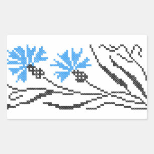 Blue Cornflower cross-stitch design Rectangular Sticker