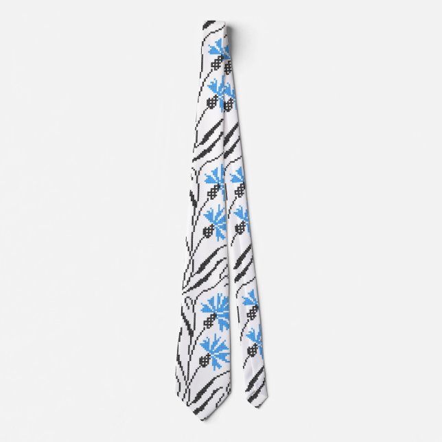 Blue Cornflower cross-stitch design Tie (Front)