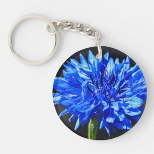 Blue Cornflower Double Sided Key Ring