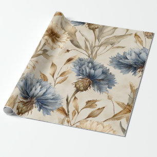 Blue Cornflower Elegant Vintage Botanical Floral Wrapping Paper