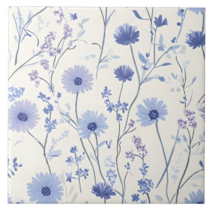 Blue Cornflower Floral Ceramic Tile