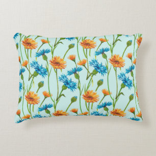 Blue Cornflower Herb or bachelor button flower bou Decorative Cushion