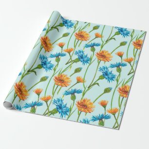 Blue Cornflower Herb or bachelor button flower bou Wrapping Paper