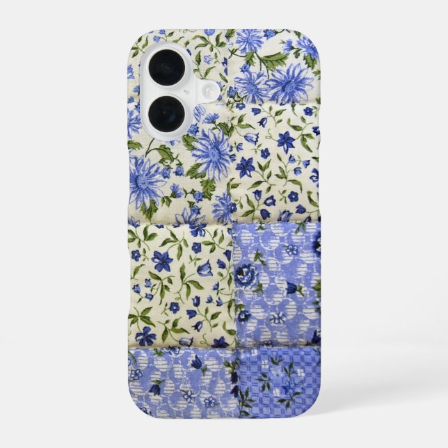Blue Cornflower Patchwork Quilt iPhone 16 Case (Back)