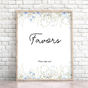 Blue Cornflower Wildflower Baby Shower Favours Poster