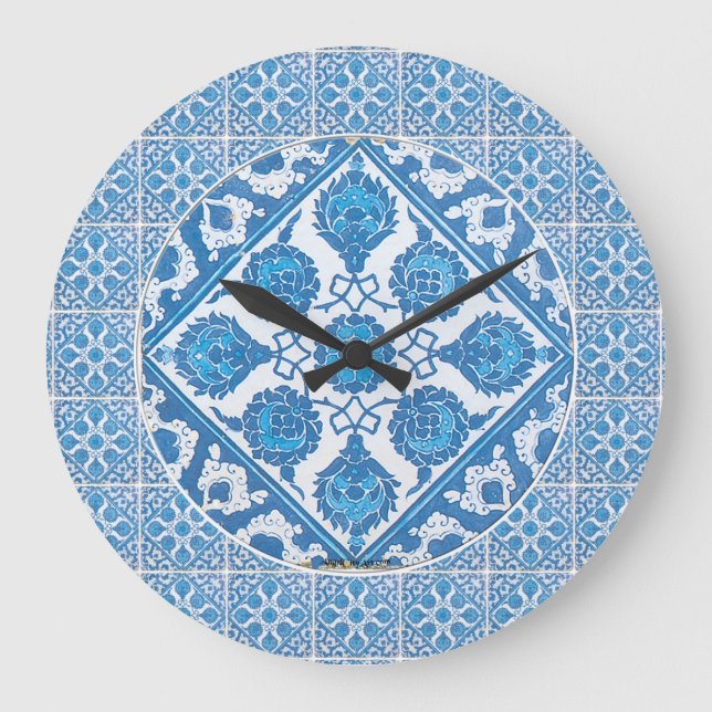 Blue Cornflowers Faux Delft Tile Clock (Front)