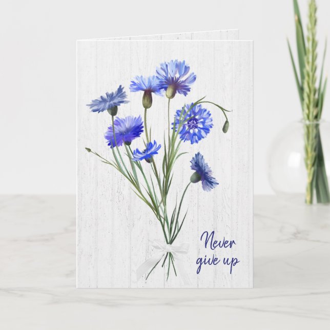 Blue Cornflowers On White Wood  Card (Front)