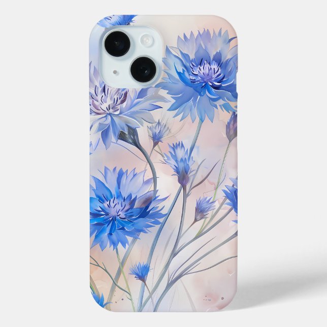 Blue Cornflowers Watercolor Phone Case (Back)