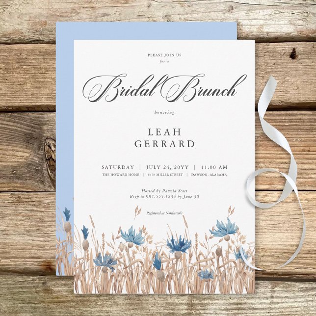 Blue Cornflowers & Wheat Field Bridal Brunch Invitation (Blue Cornflowers & Wheat Field Bridal Brunch Invitation)