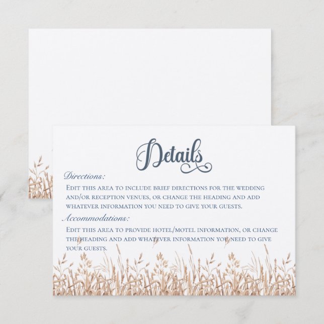 Blue Cornflowers & Wheat Field Details Wedding Enclosure Card (Front/Back)