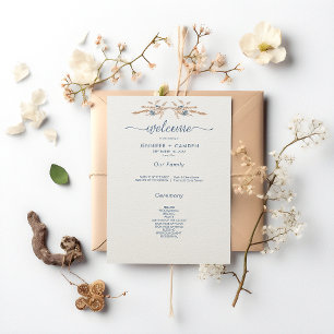 Blue Cornflowers & Wheat Modern Cream Wedding Program