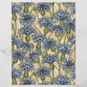 Blue cornflowers, wild flowers on honney yellow
