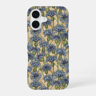 Blue cornflowers, wild flowers on honney yellow iPhone 16 case