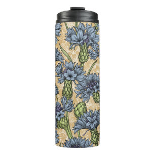 Blue cornflowers, wild flowers on honney yellow thermal tumbler