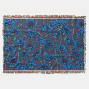Blue cornflowers, wild flowers throw blanket