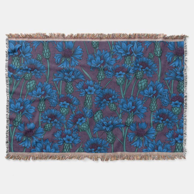 Blue cornflowers, wild flowers throw blanket (Front)