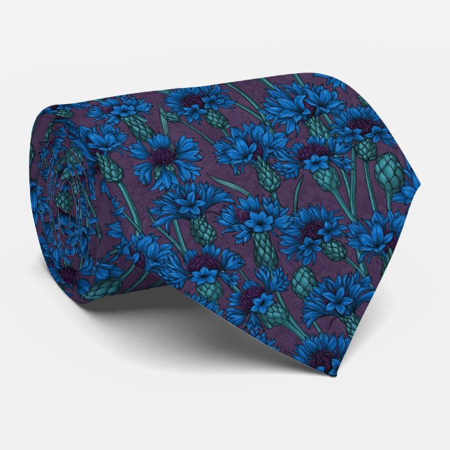 Blue cornflowers, wild flowers tie (Rolled)