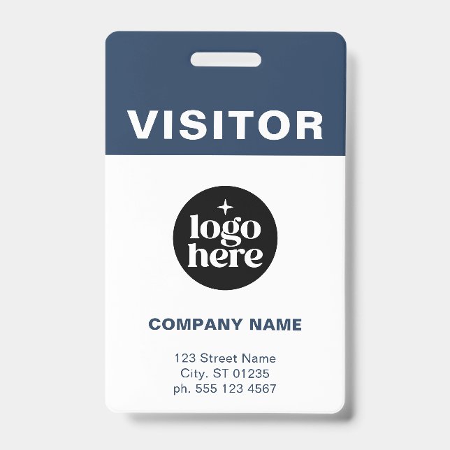 Blue Corporate Logo Visitor Pass ID Badge (Front)