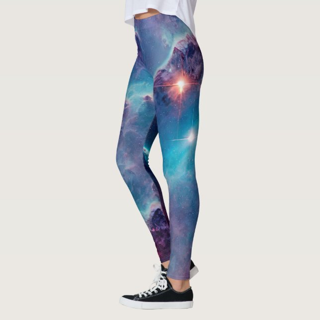 Blue Cosmic Nebula Universe Leggings (Left)