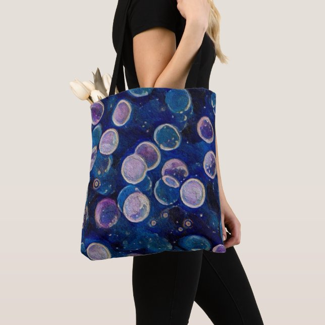 Blue Cosmic Orbs Tote Bag (Close Up)