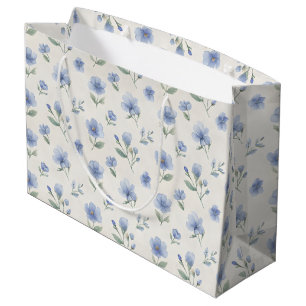 Blue Cottagecore Wildflowers Botanical Print Large Gift Bag