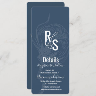 Blue Cotton Plants Line Art Wedding Details Invitation