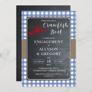 Blue Country Checks Crawfish Boil Engagement Party Invitation