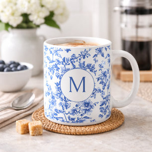 Blue Country Floral Monogram  Coffee Mug