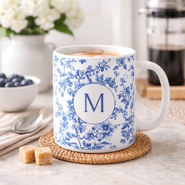 Blue Country Floral Monogram  Coffee Mug (Creator Uploaded)