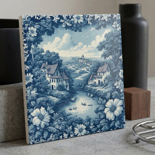 Blue Country French Farmhouse Water Canal Scenery Ceramic Tile
