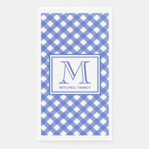 Blue Country Style Gingham Pattern Monogrammed Napkin
