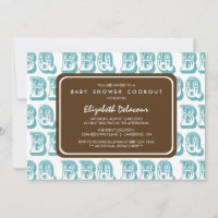 Blue Country Western BBQ Baby Shower Invitation