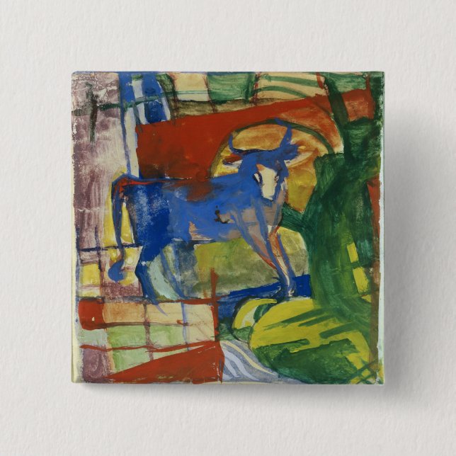 Blue Cow, 1914 (tempera on paper) 15 Cm Square Badge (Front)